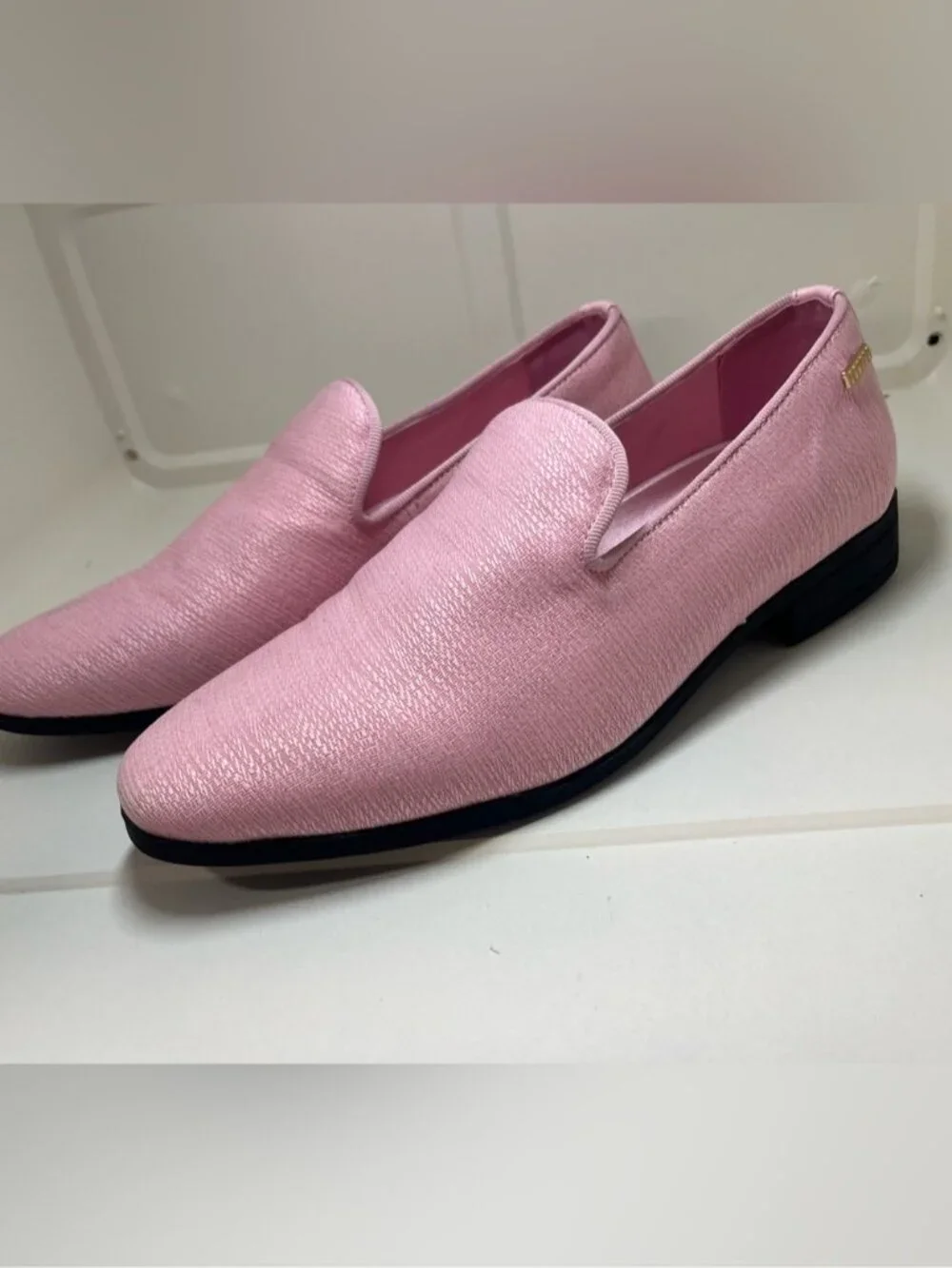 UUBARIS Men's Pink Tuxedo Loafers Textured Knit Slip On Dress Driving Shoes
